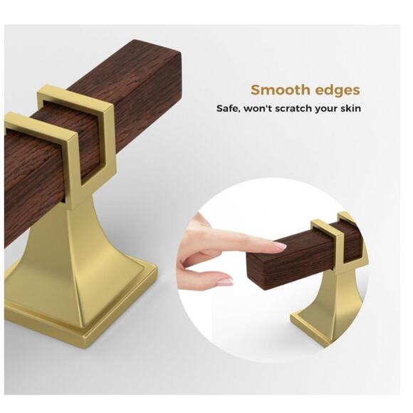 10 Pack 6-1/4" Wood Grain&Gold Pulls, Gold Kitchen Handles 2 Tone Square, Brass - Picture 2 of 7